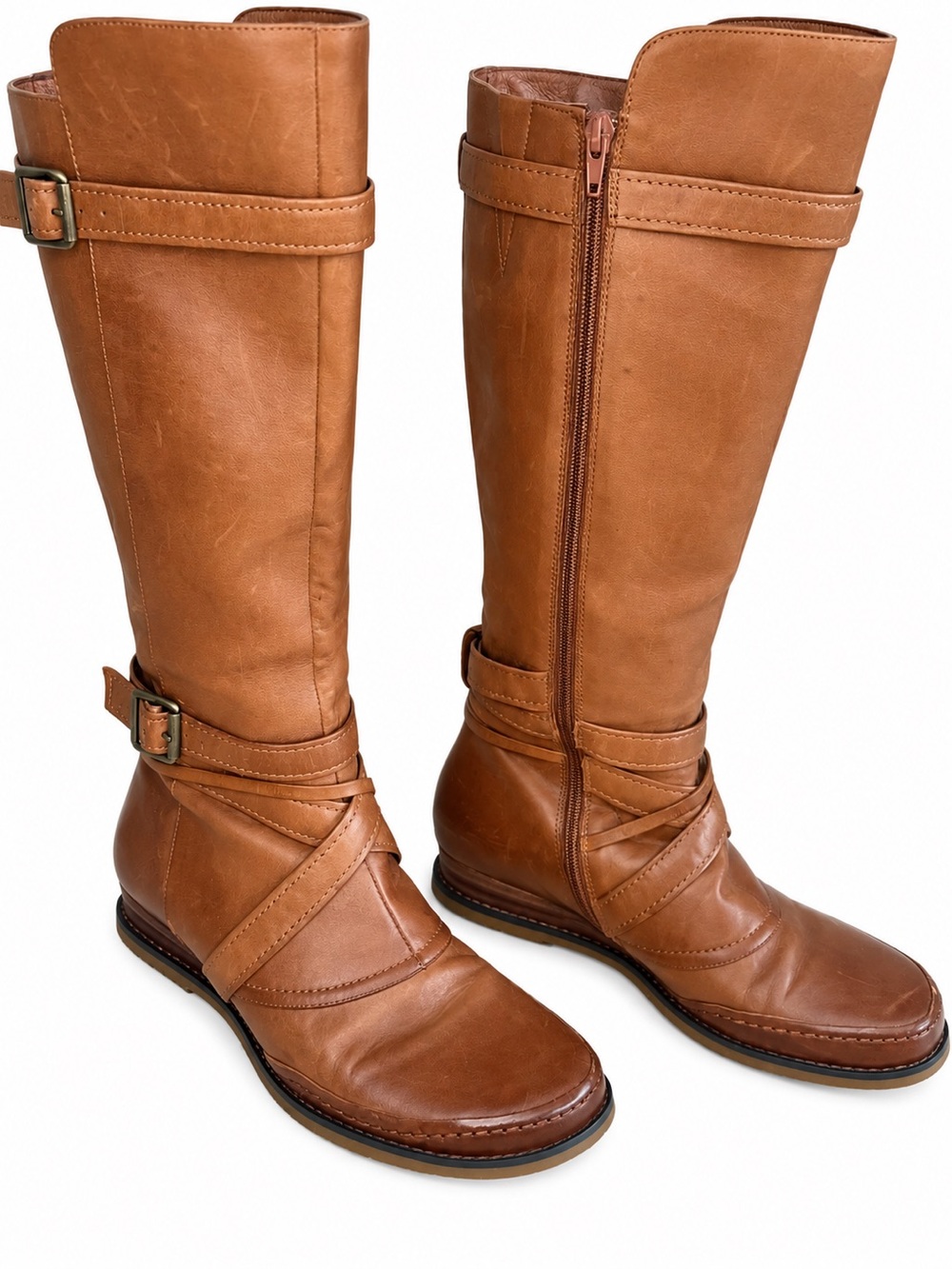 Miz Mooz Pauline Brown Leather Tall Riding Boots Buckle Boho Fall Size 9